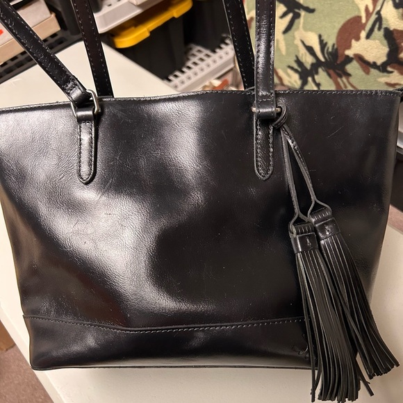 Patricia Nash Milana Black Leather Tote Shoulder Bag with Tassels - Picture 13 of 14